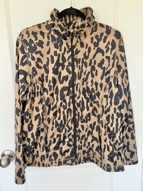 Leopard Print Zip-Front Jacket - Black & Tan